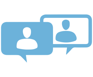 Two chat bubbles with an outline of a stick figure.